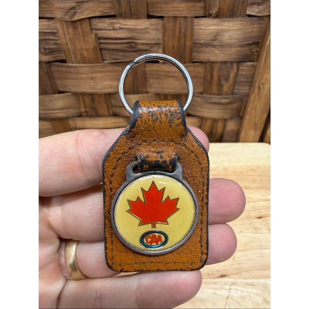 Vintage CAA Leather Keychain with Red Maple Leaf Emblem
